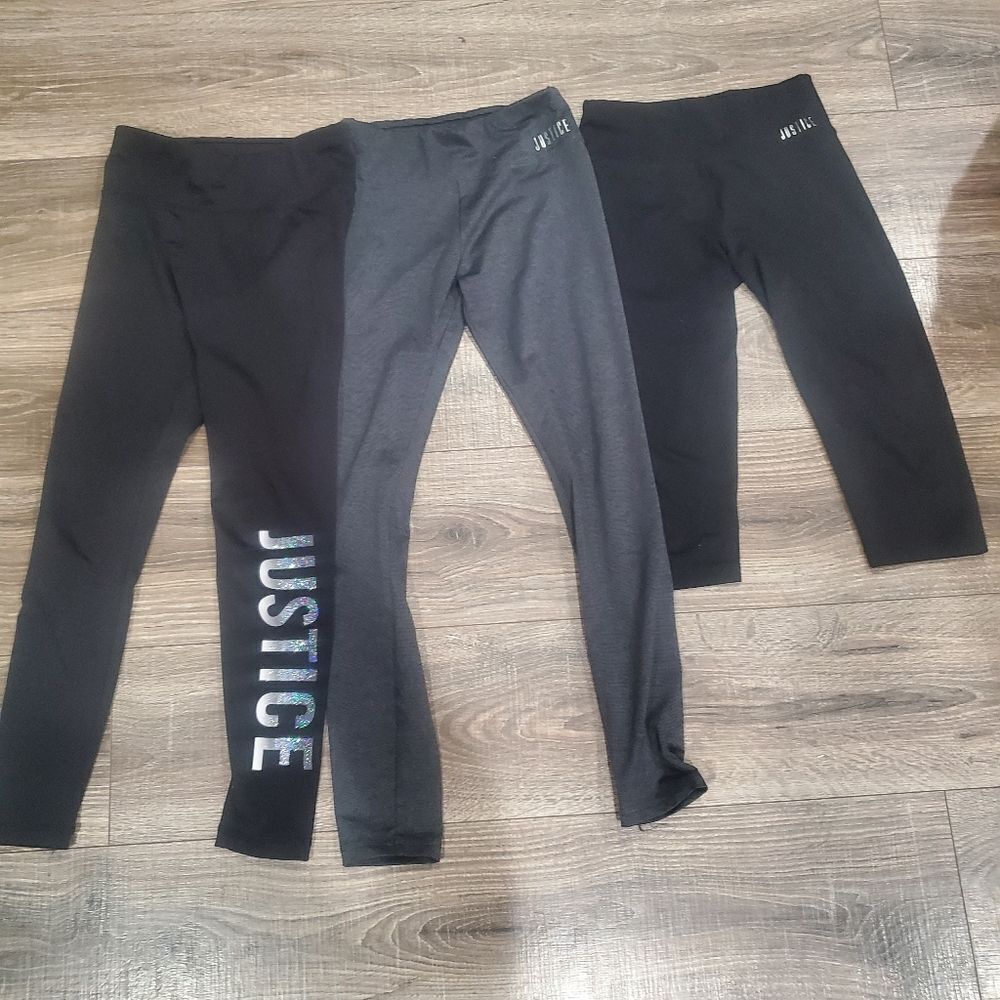 Girls Leggings Size 10-12 Justice Kids Black and Gray Leggings Set 3 Pieces